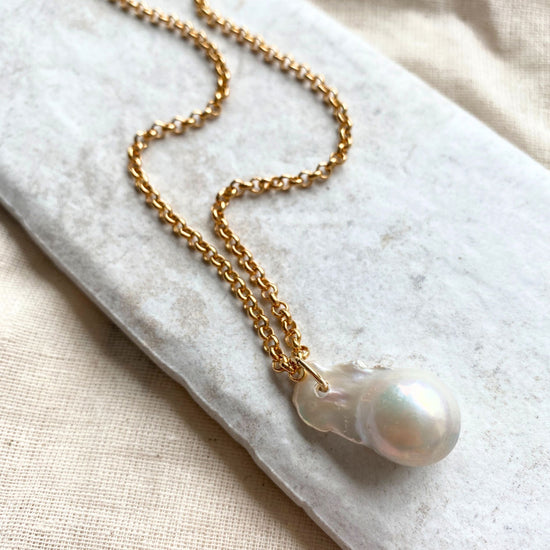 Freshwater Baroque Pearl Belcher Chain Necklace (Gold Plated)