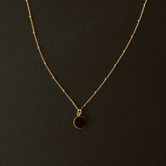 Black Onyx Circle Pendant Necklace | Protection (Gold)