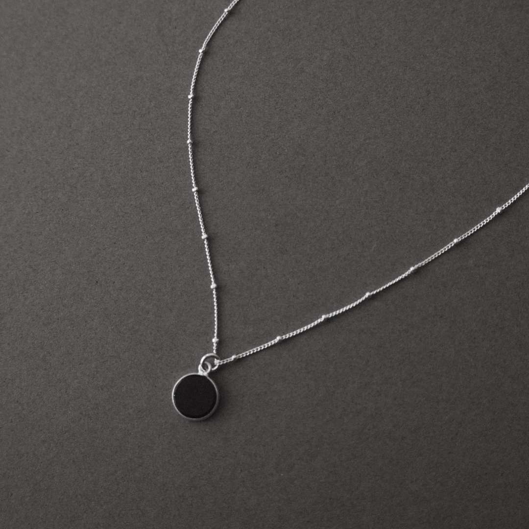 Black Onyx Circle Pendant Necklace | Protection (Silver)