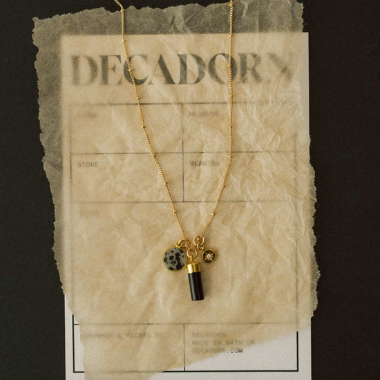 Dalmatian Jasper & Black Onyx Triple Pendant Necklace (Gold)