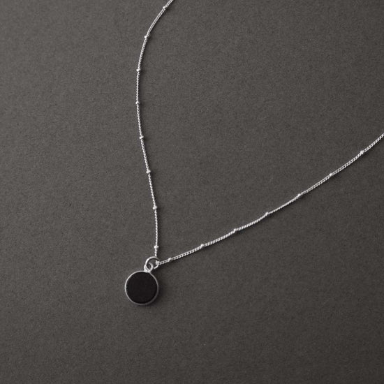 Black Onyx Circle Pendant Necklace | Protection (Silver)