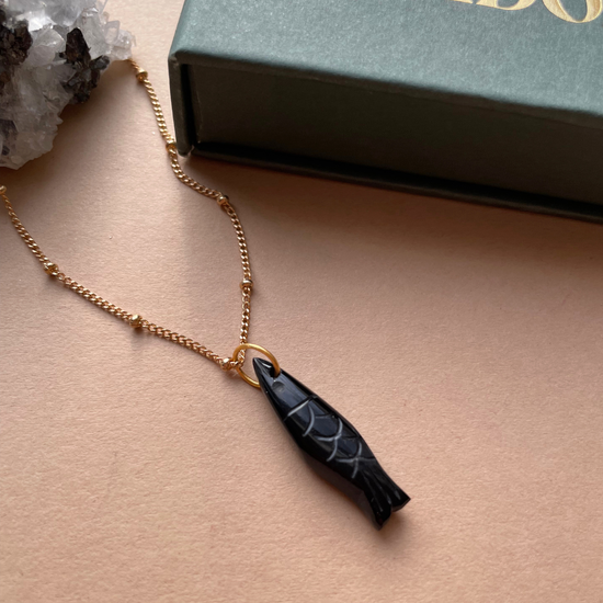 The Lone Fish Necklace | Black Onyx