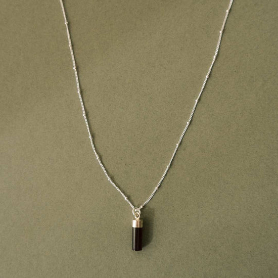 Black Onyx Wand Pendant Necklace | Protection (Silver)