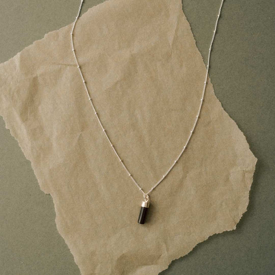 Black Onyx Wand Pendant Necklace | Protection (Silver)
