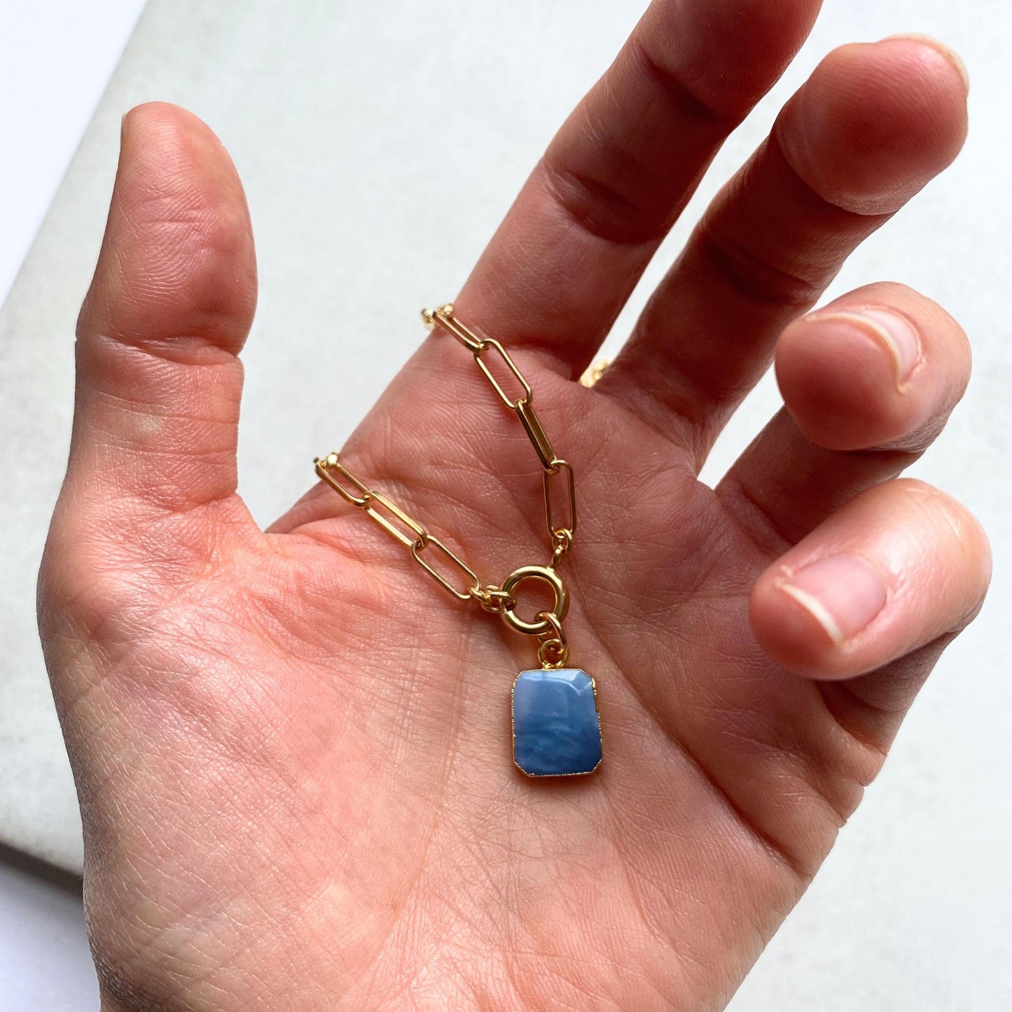 Blue Opal Gem Slice Chunky Chain Necklace | Purity (Gold Plated)