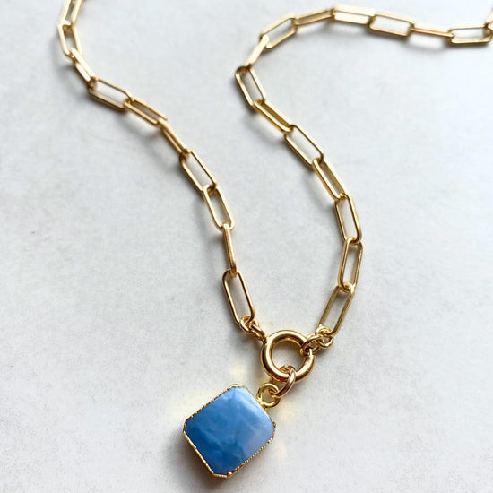 Blue Opal Gem Slice Chunky Chain Necklace | Purity (Gold Plated)