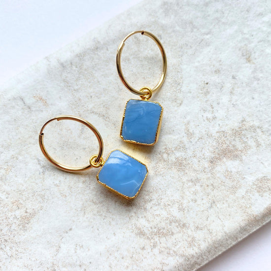 Blue Opal Gem Slice Hoop Earrings | Purity (Gold Fill)
