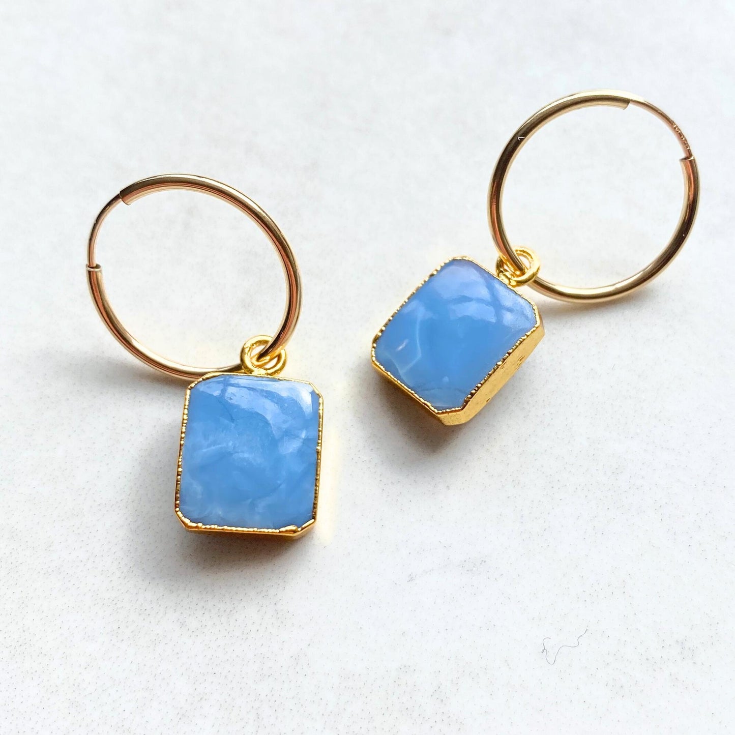 Blue Opal Gem Slice Hoop Earrings | Purity (Gold Fill)