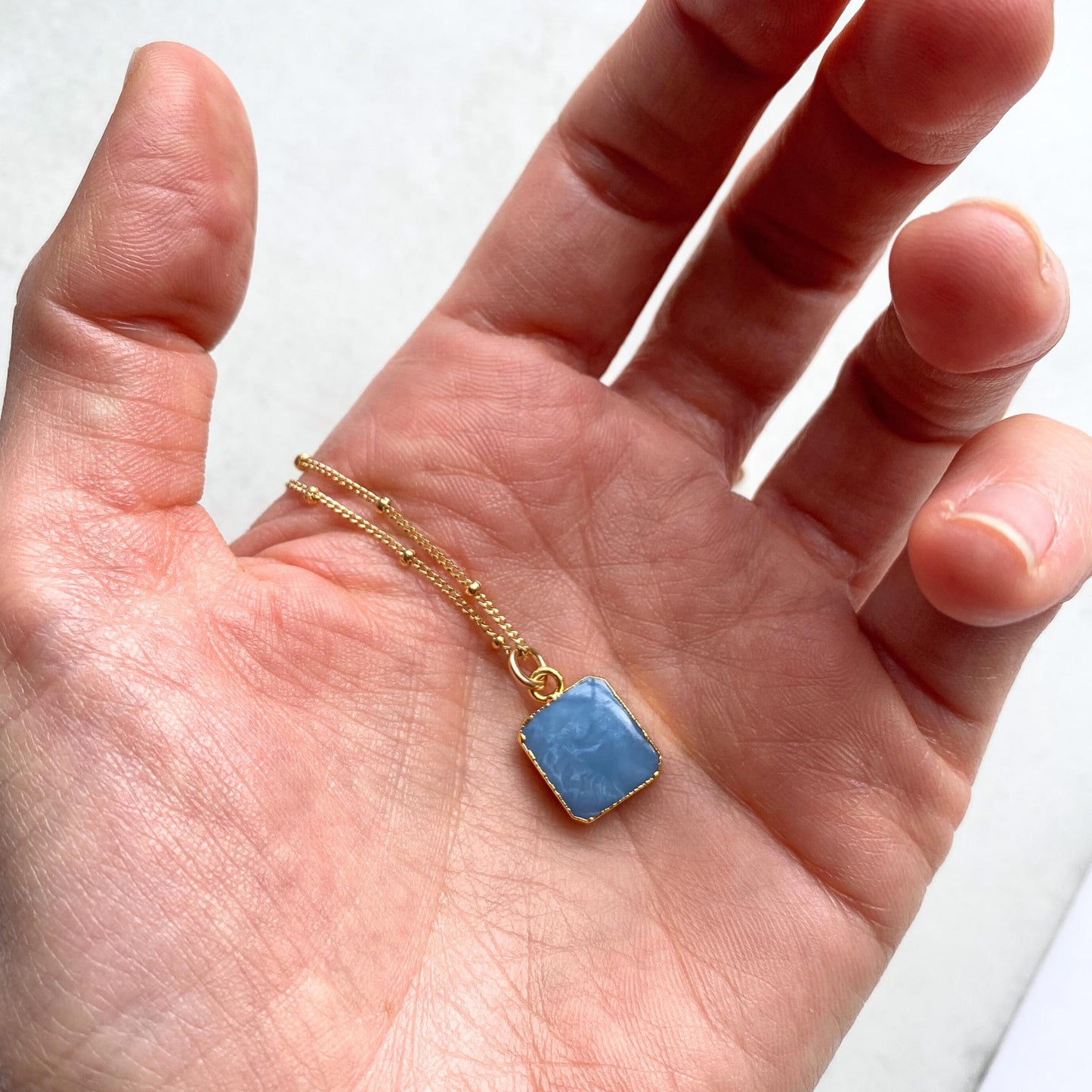 Blue Opal Gem Slice Necklace | Purity (Gold Plated)