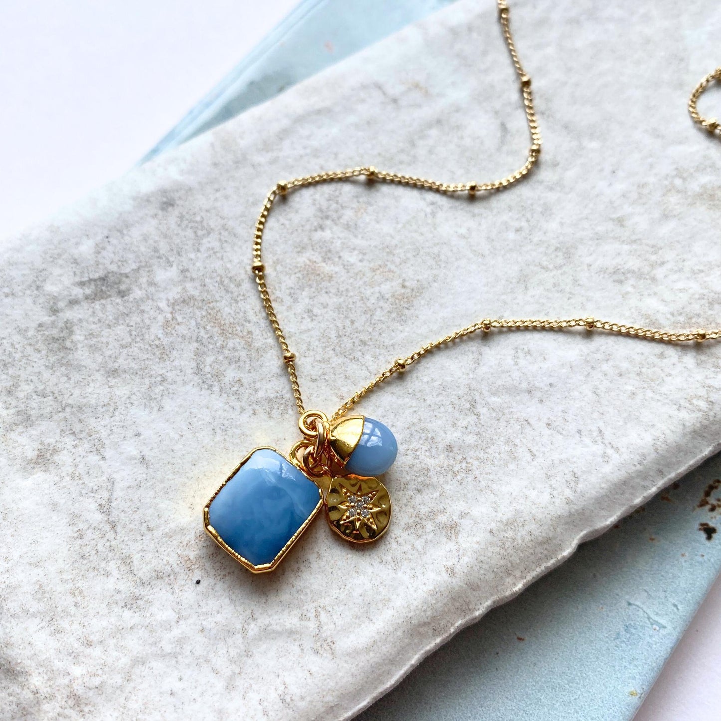 Blue Opal Gem Slice Triple Necklace | Purity (Gold Plated or Silver)