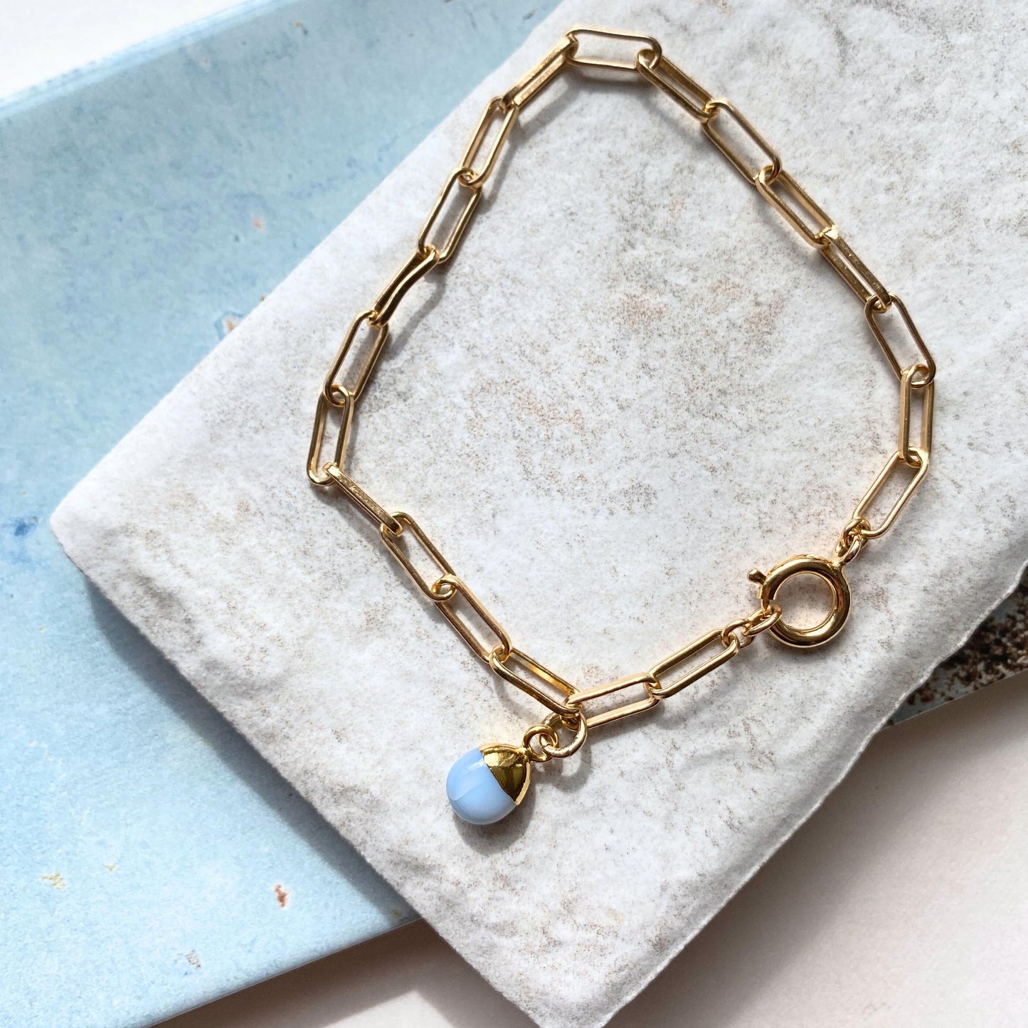 Blue Opal Tiny Tumbled Chunky Chain Bracelet | Purity (Gold Plated)