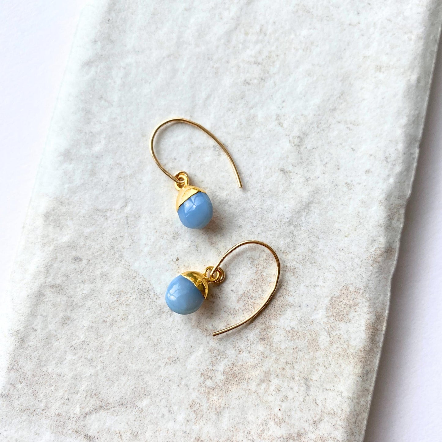 Blue Opal Tiny Tumbled Ear Wire Earrings | Purity (Gold Fill)