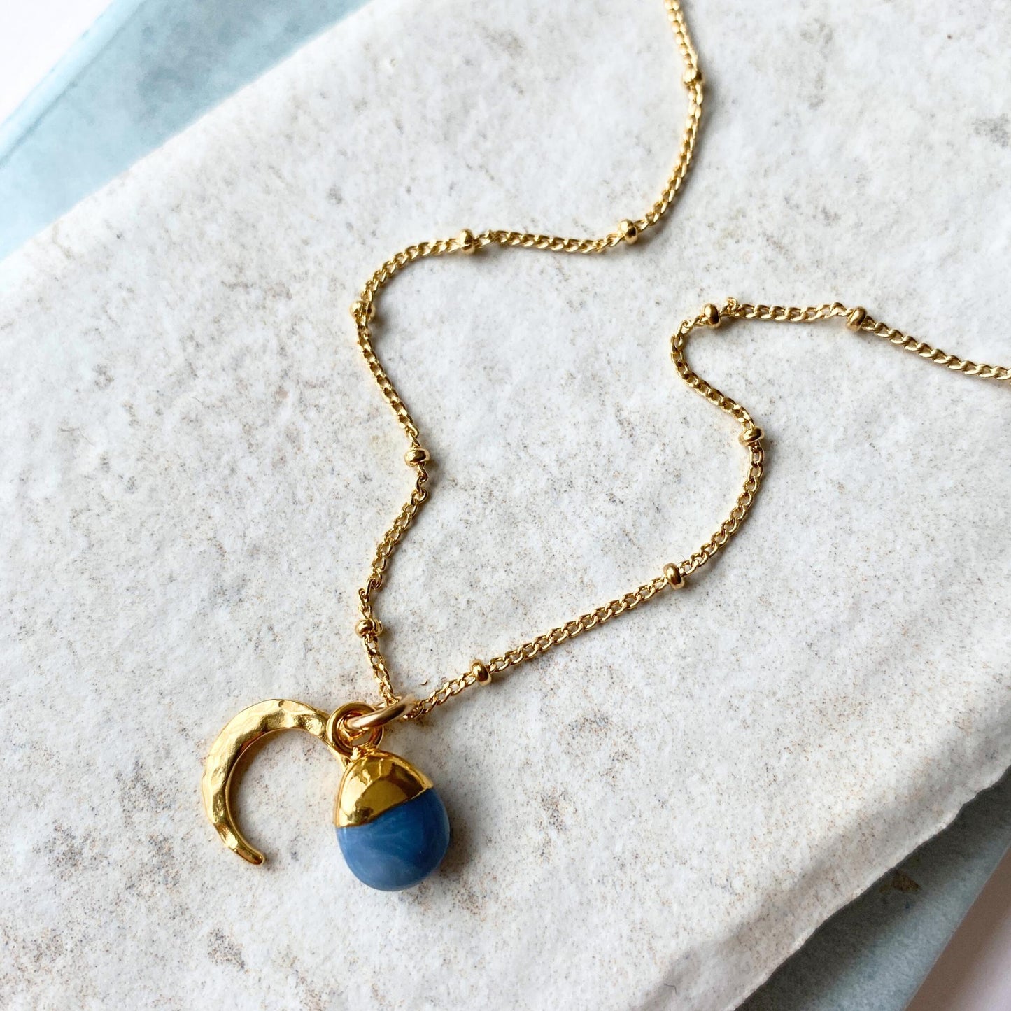 Blue Opal & Moon Necklace | Purity (Gold Plated)