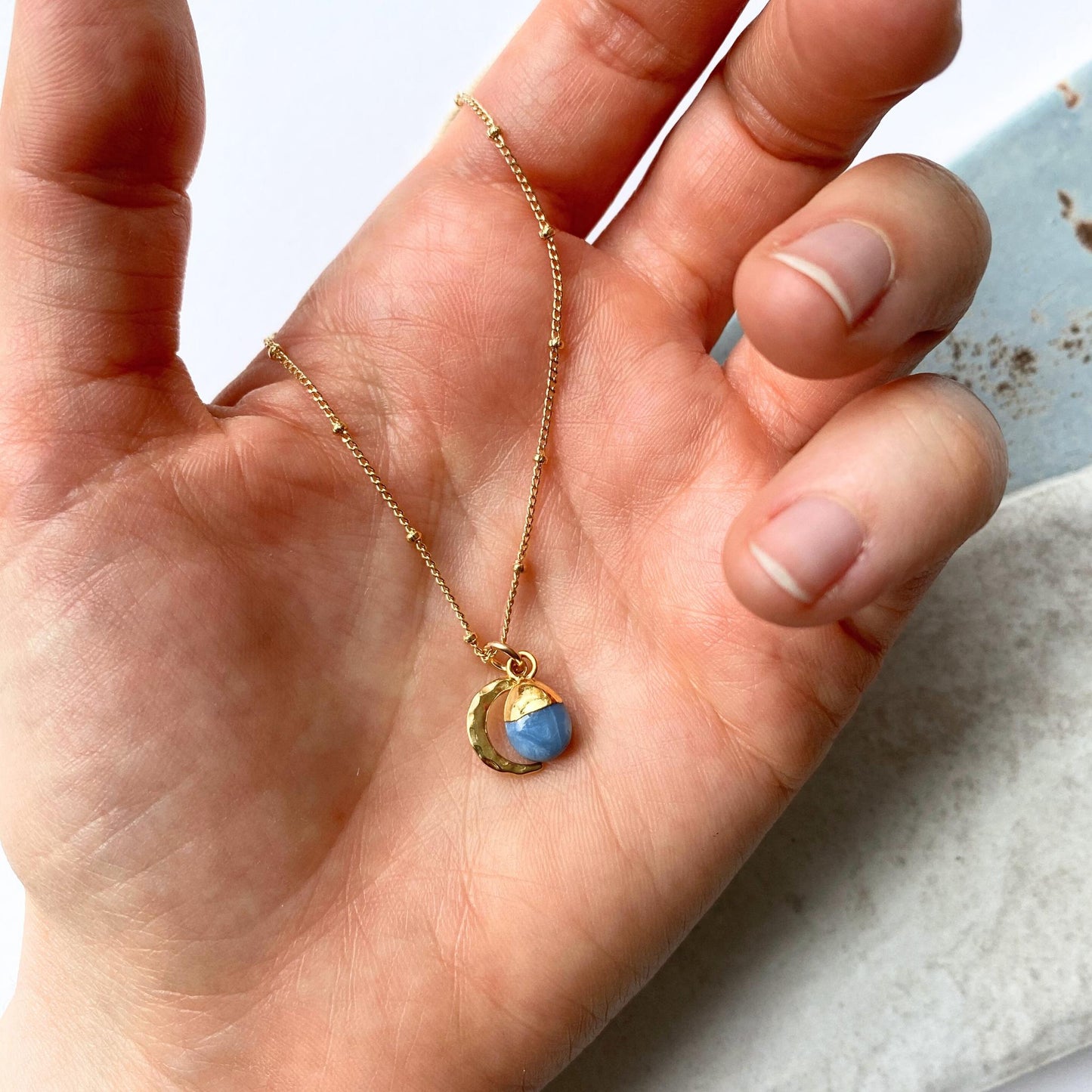 Blue Opal & Moon Necklace | Purity (Gold Plated)