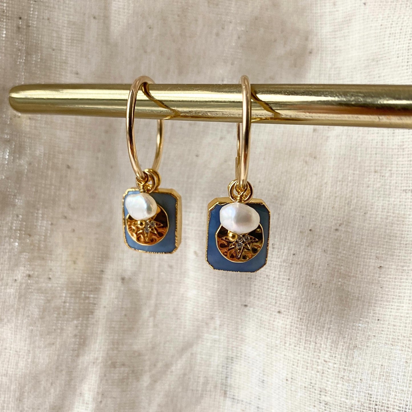 Blue Opal Gem Slice Triple Hoop Earrings | Purity (Gold Fill)