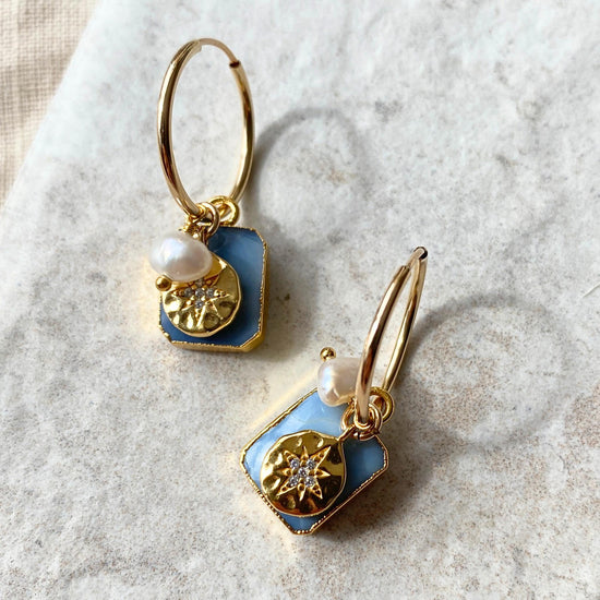 Blue Opal Gem Slice Triple Hoop Earrings | Purity (Gold Fill)