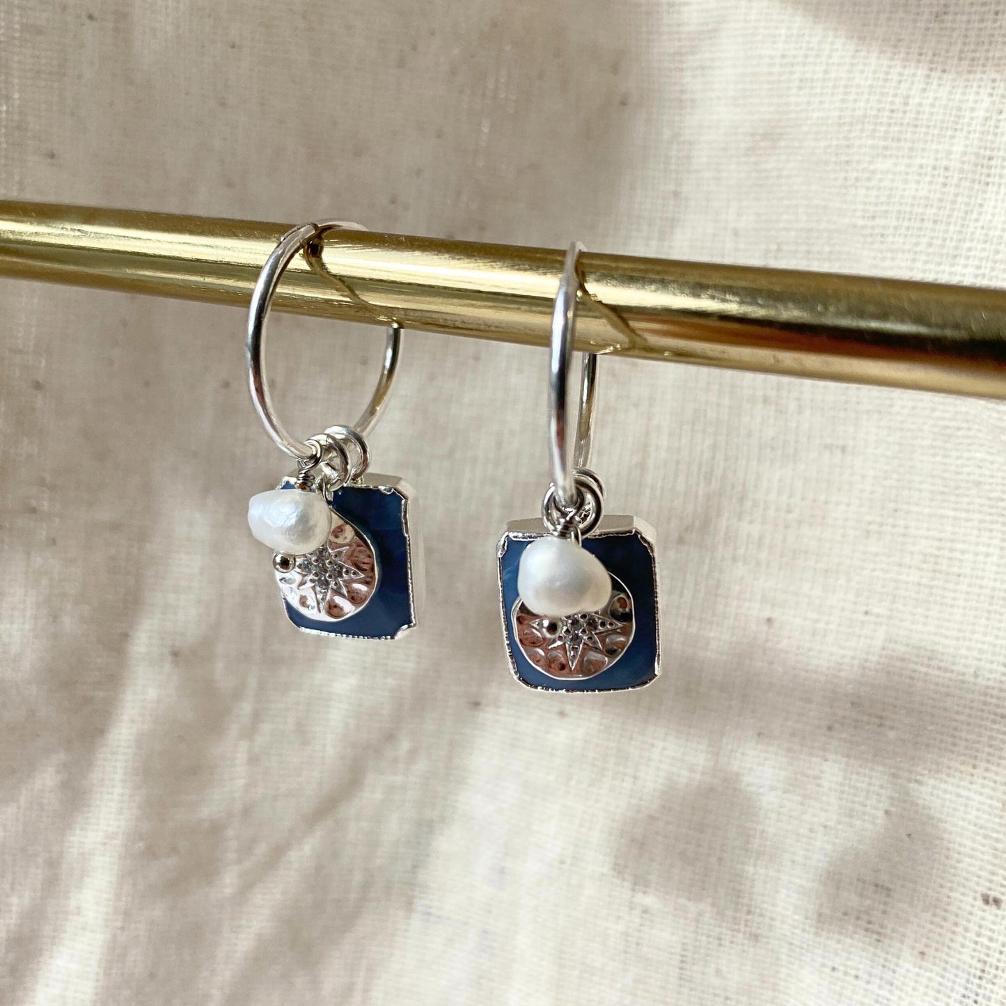 Blue Opal Gem Slice Triple Hoop Earrings | Purity (Silver)