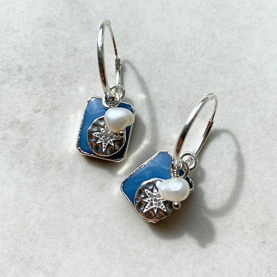 Blue Opal Gem Slice Triple Hoop Earrings | Purity (Silver)