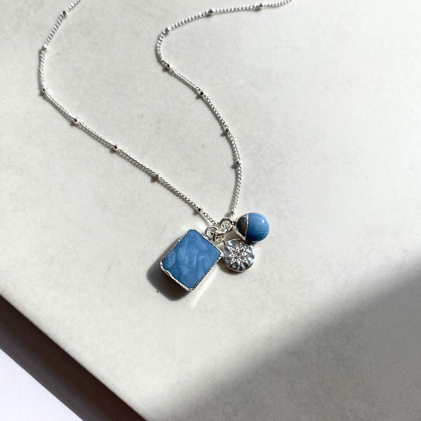 Blue Opal Gem Slice Triple Necklace | Purity (Gold Plated or Sterling Silver)