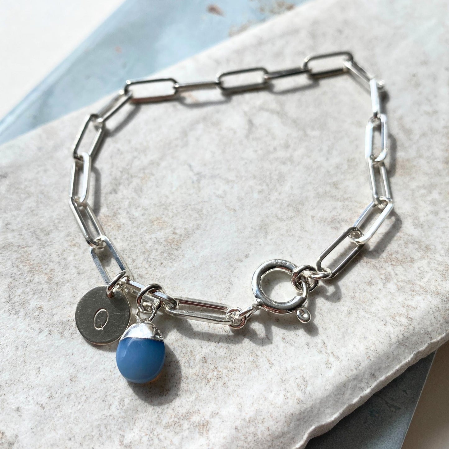 Blue Opal Tiny Tumbled Chunky Chain Bracelet | Purity (Silver)