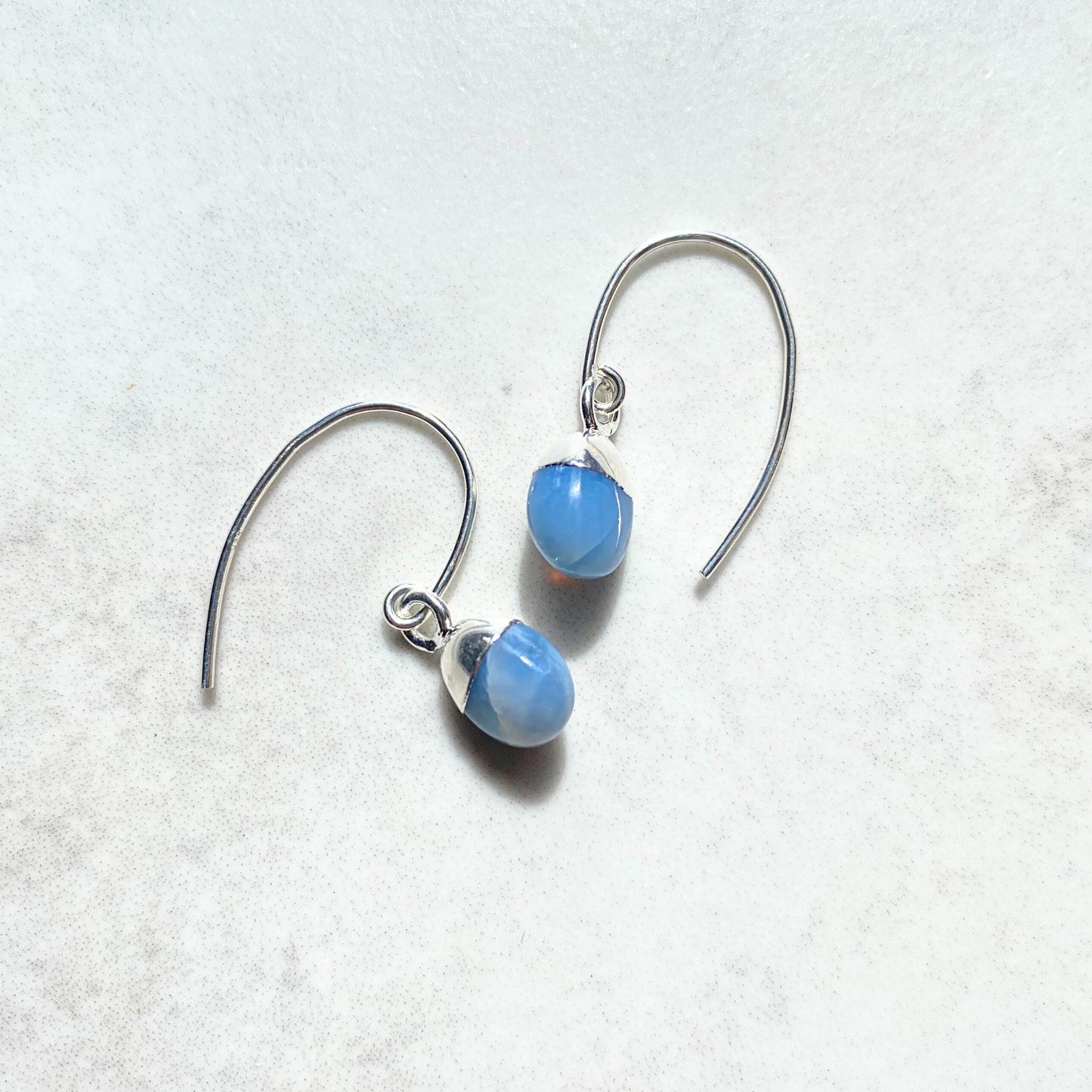 Blue Opal Tiny Tumbled Ear Wire Earrings | Purity (Sterling Silver)