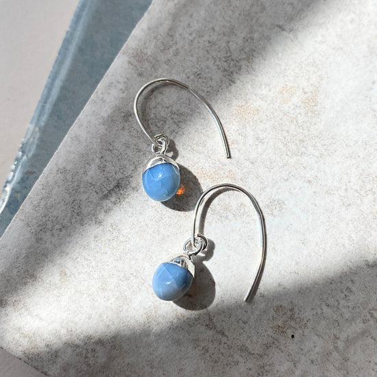 Blue Opal Tiny Tumbled Ear Wire Earrings | Purity (Silver)
