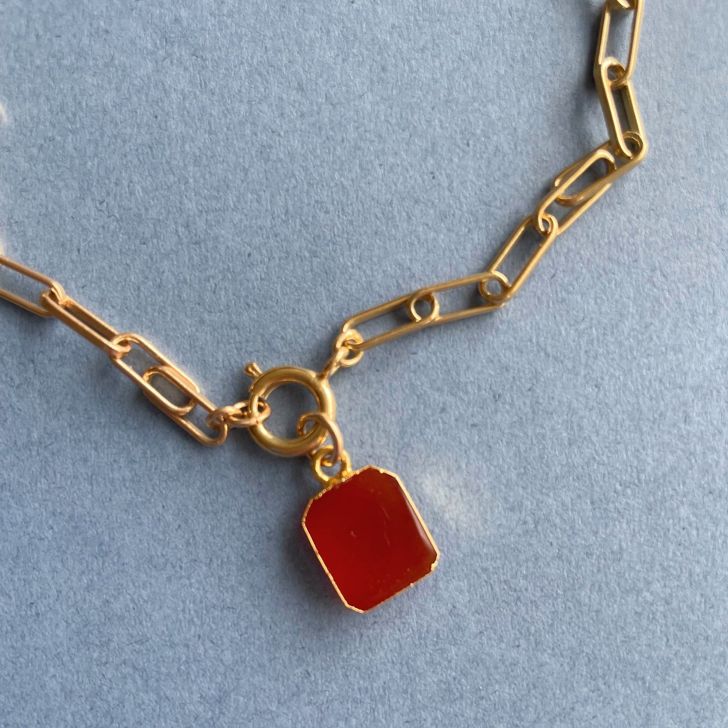 Carnelian Gem Slice Chunky Chain Necklace | Courage (Gold Plated)