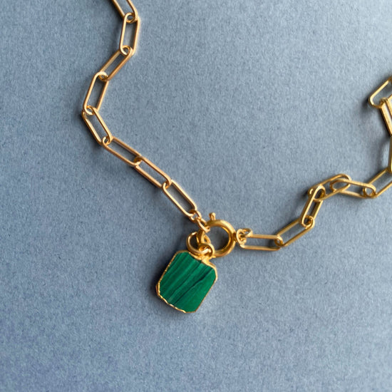Malachite Gem Slice Chunky Chain Necklace | Joy (Gold Plated)