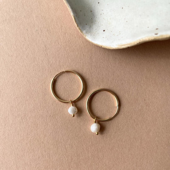 Tiny Freshwater Pearl Hoop Earrings | Calm (Gold Fill or Silver)