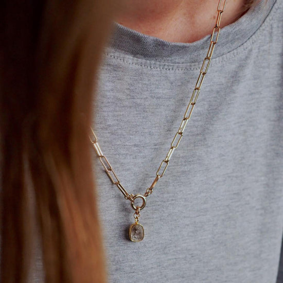 Herkimer Diamond Carved Chunky Chain Necklace | Strength (Gold Plated)