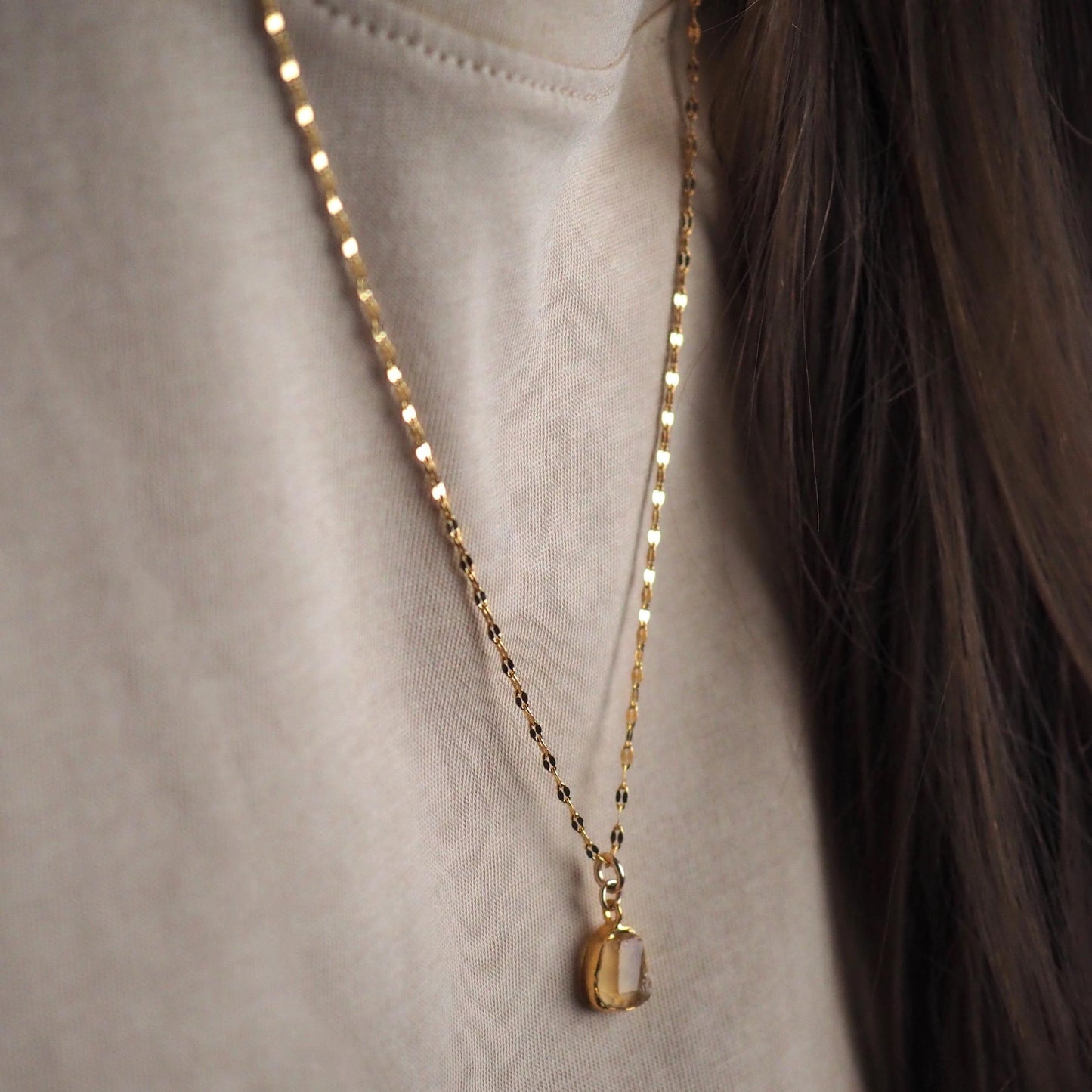 November Birthstone | Citrine Carved Vintage Chain Necklace (Gold Plated)