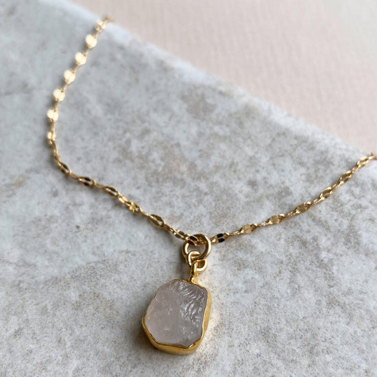 Rose Quartz Carved Vintage Chain Necklace | Love (Gold Plated)