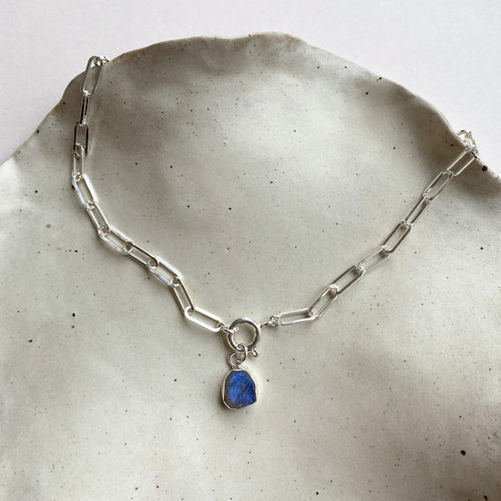 Load image into Gallery viewer, Labradorite Carved Chunky Chain Necklace | Adventure (Sterling Silver)
