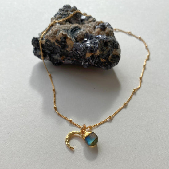 Load image into Gallery viewer, Labradorite &amp;amp; Moon Necklace (Gold Plated)
