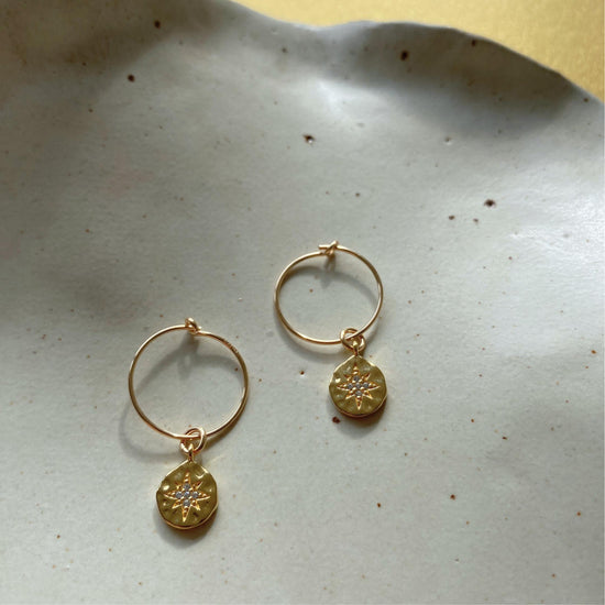 Celestial Coin Hoop Earrings (Gold Fill)
