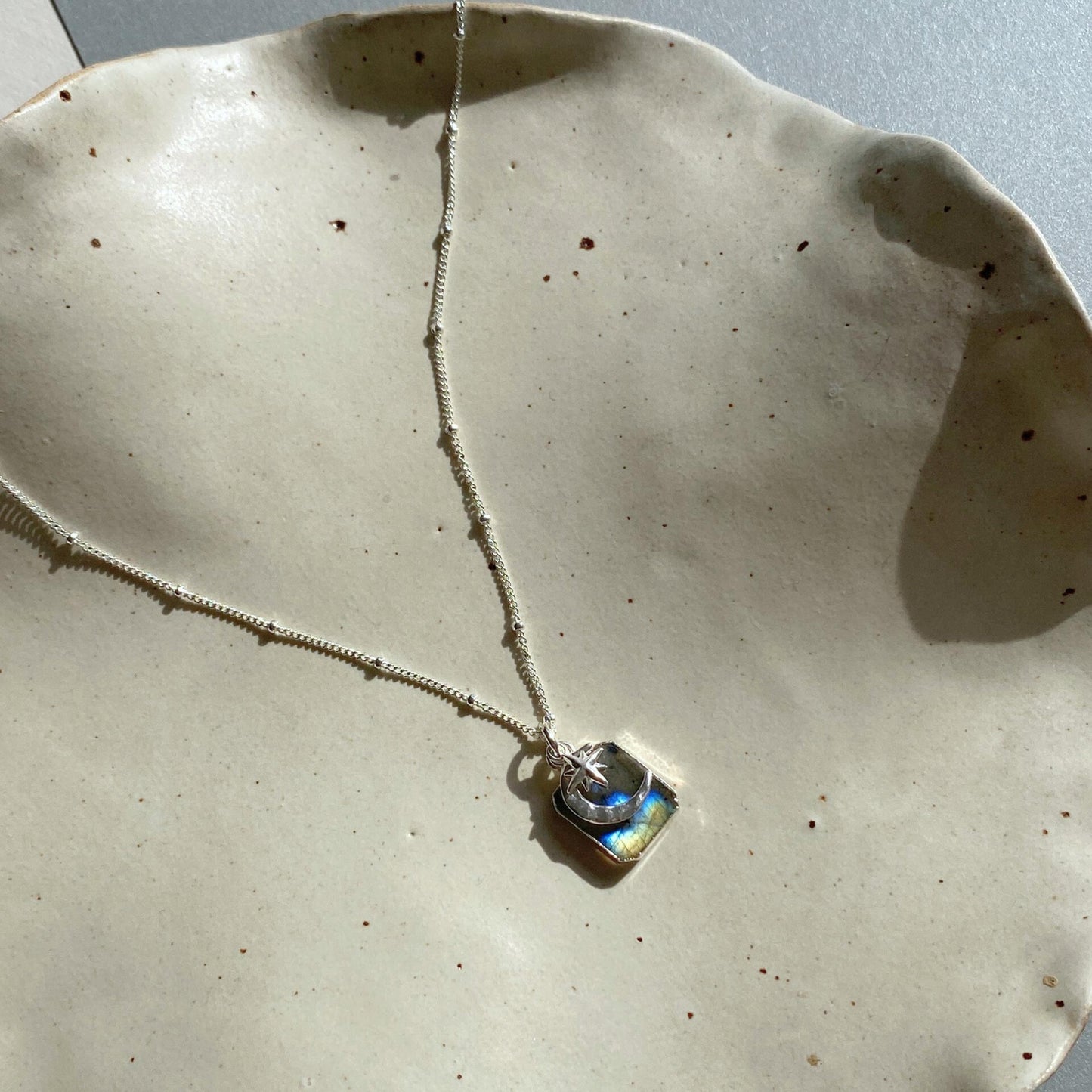 Labradorite Moon & Star Gem Slice Triple Necklace | Adventure (Silver)
