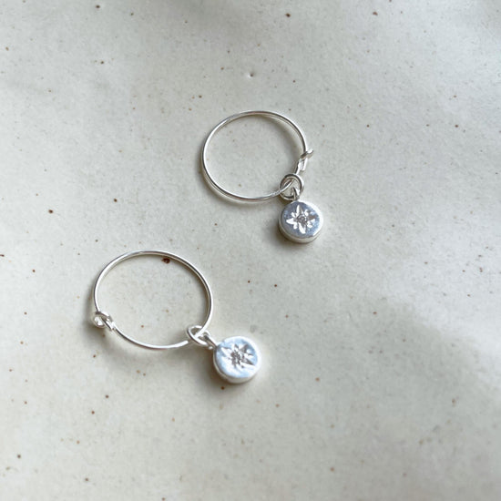 Chunky 'Guiding Star' Coin Hoop Earrings (Sterling Silver)