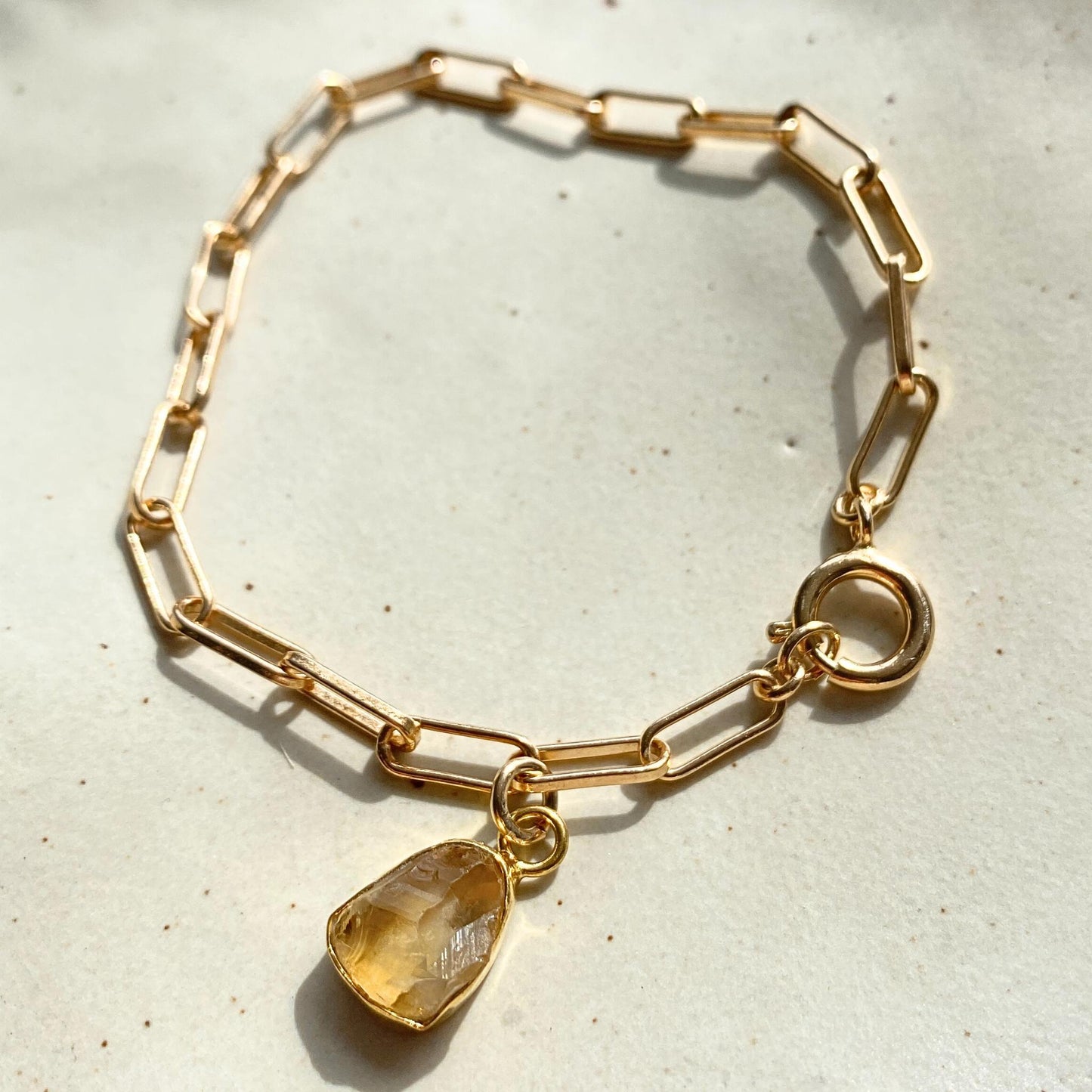 Citrine Carved Chunky Chain Bracelet | Success (Gold Plated)