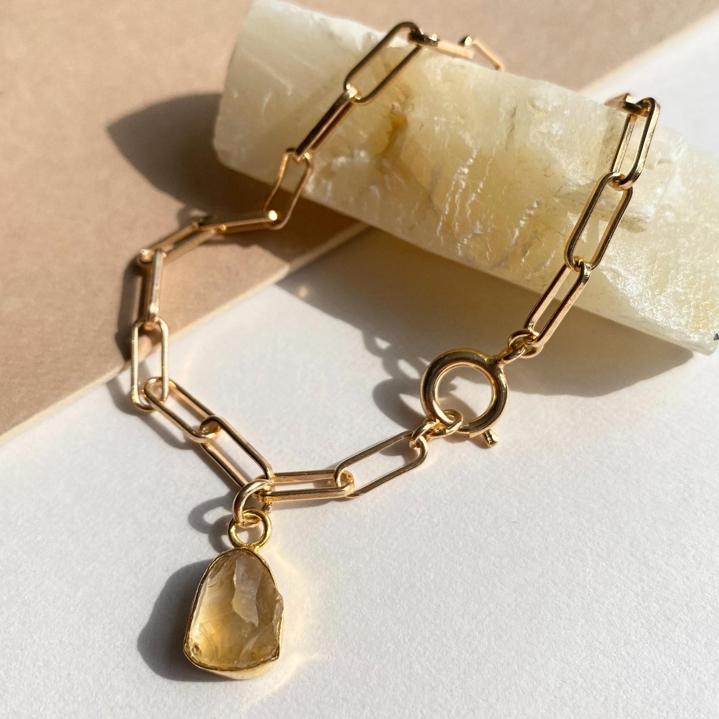 Citrine Carved Chunky Chain Bracelet | Success (Gold Plated)