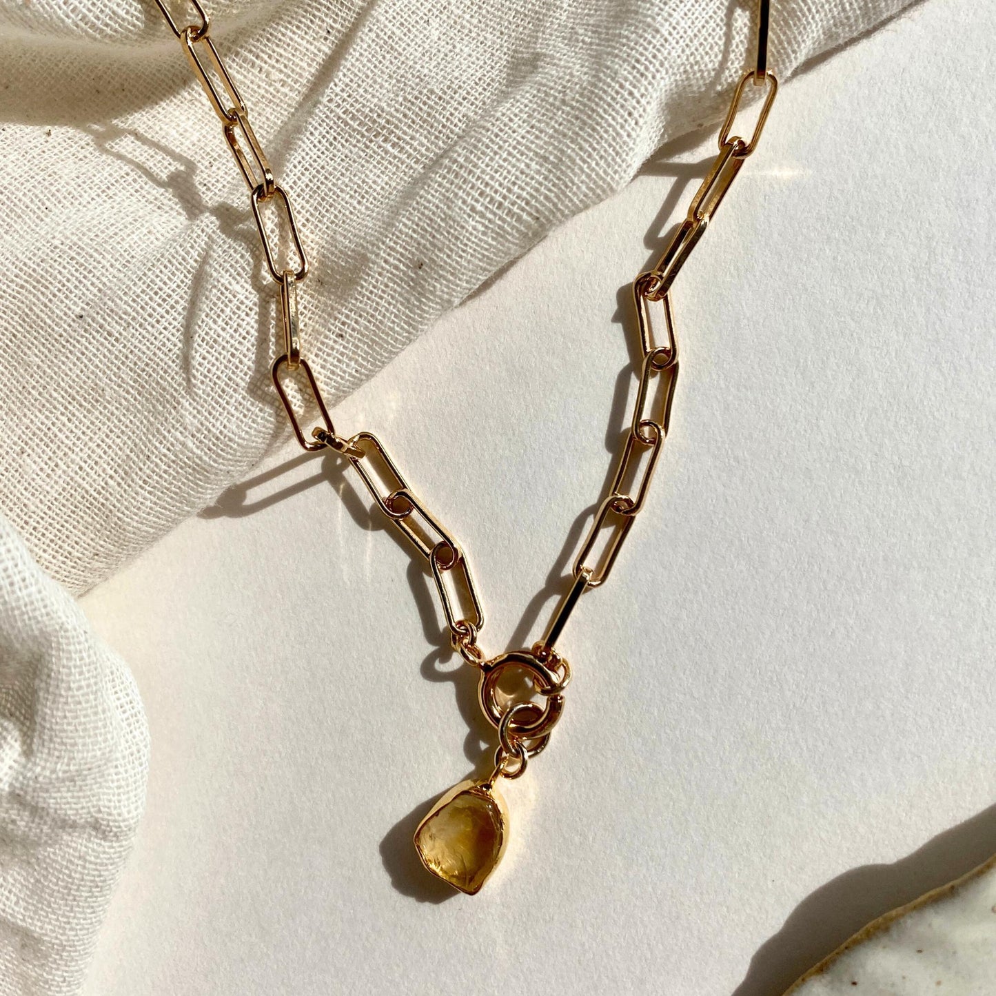 Citrine Carved Chunky Chain Necklace | Success (Gold Plated)