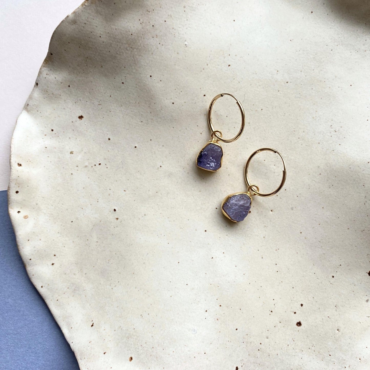 Load image into Gallery viewer, Tanzanite Carved Hoop Earrings (Gold Fill)
