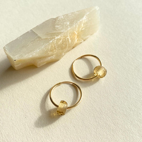 Citrine Faceted Gemstone Hoop Earrings | Success (Gold Fill)