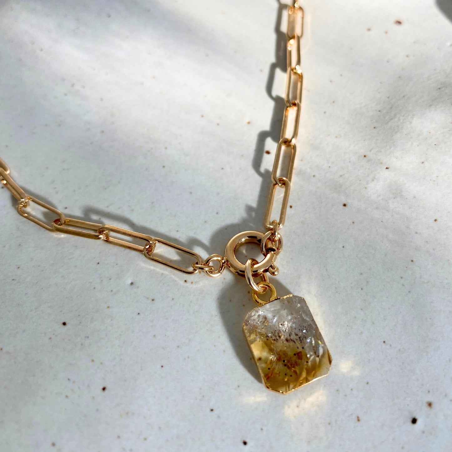 November Birthstone | Citrine Gem Slice Chunky Chain Necklace (Gold Plated)