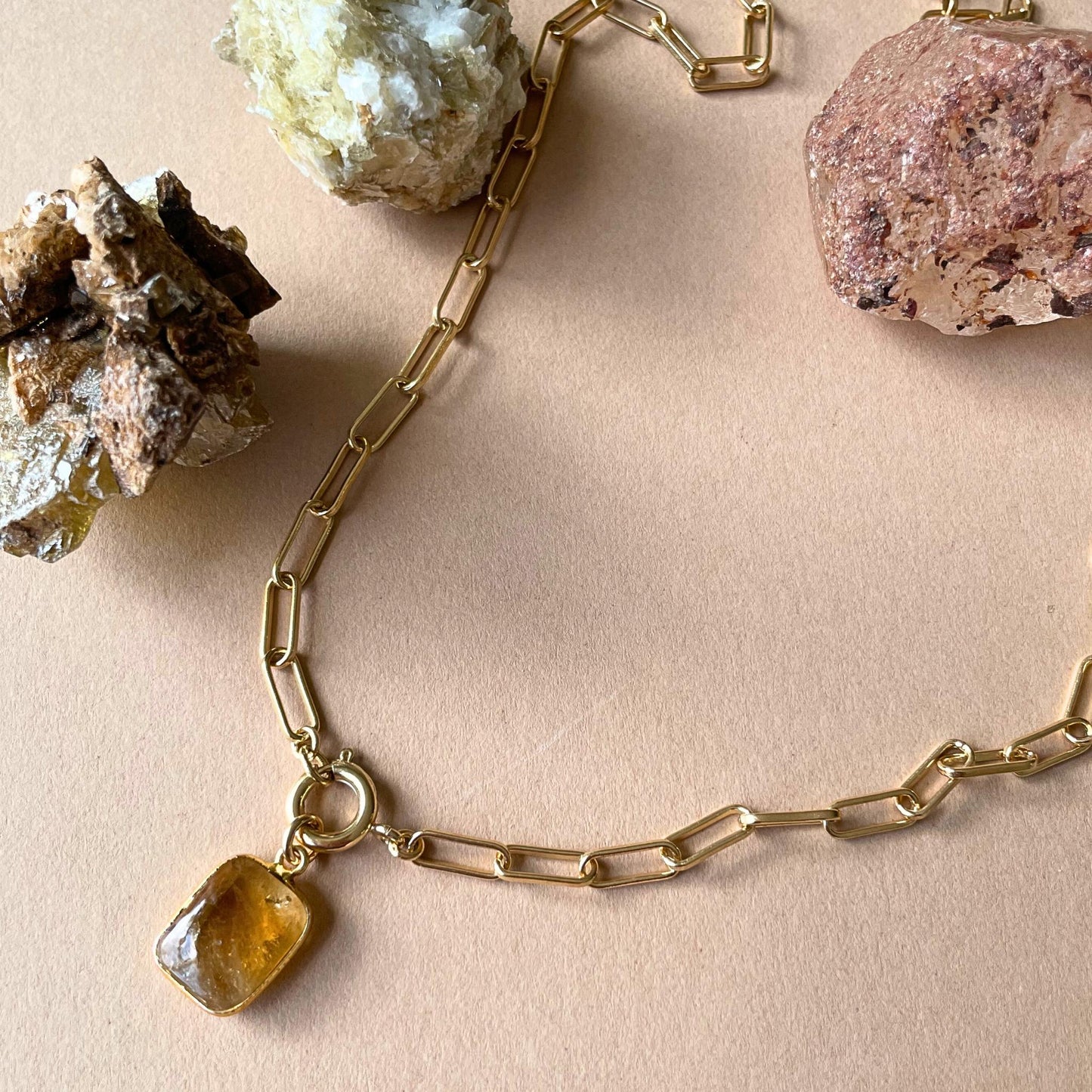 Citrine Gem Slice Chunky Chain Necklace | Success (Gold Plated)