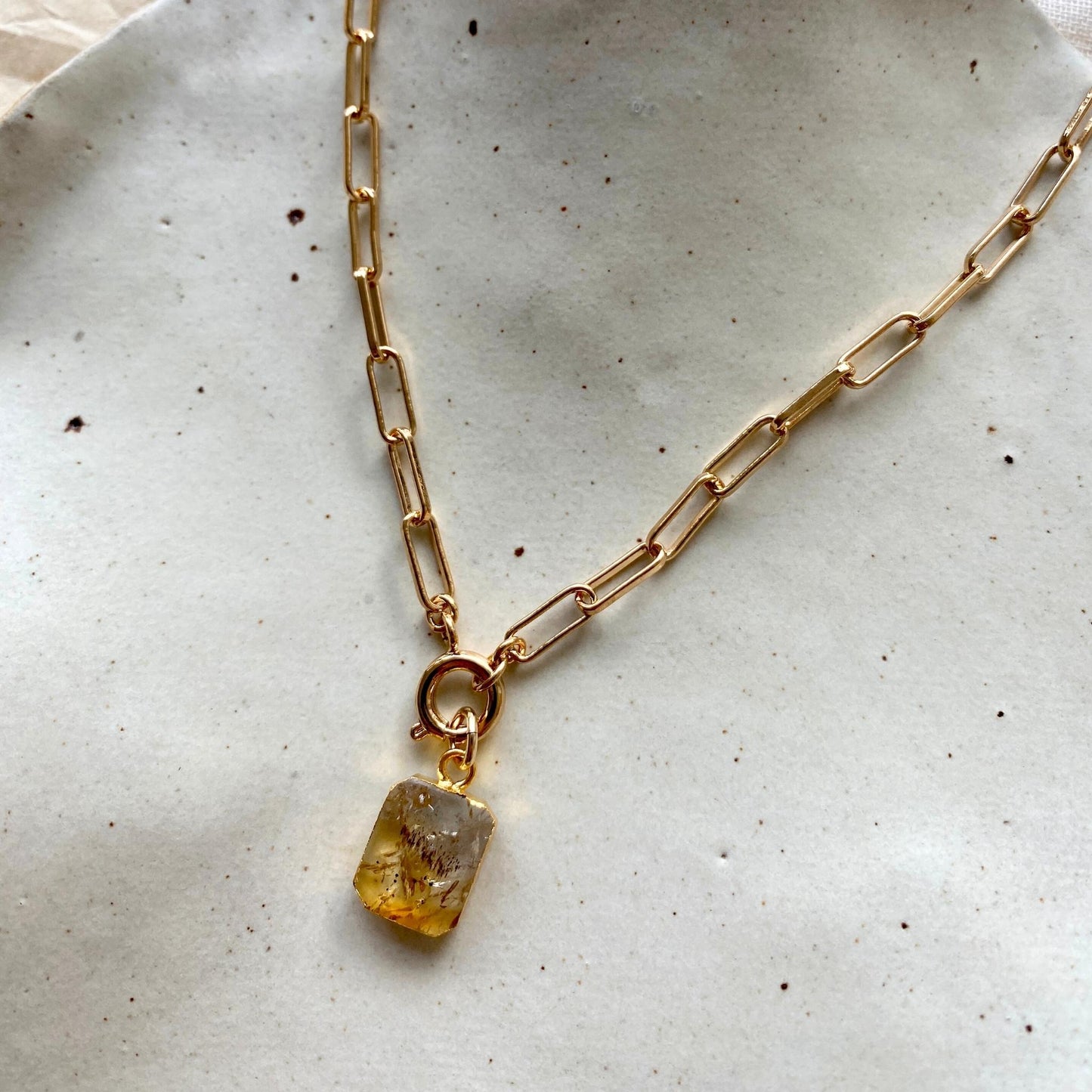 November Birthstone | Citrine Gem Slice Chunky Chain Necklace (Gold Plated)