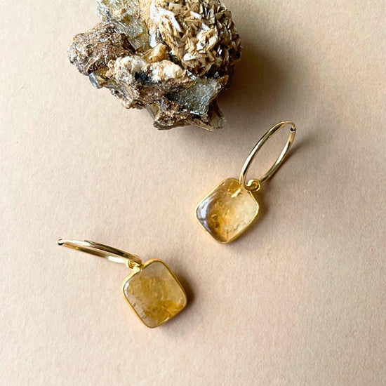 Citrine Gem Slice Hoop Earrings | Creativity & Success (Gold Fill)