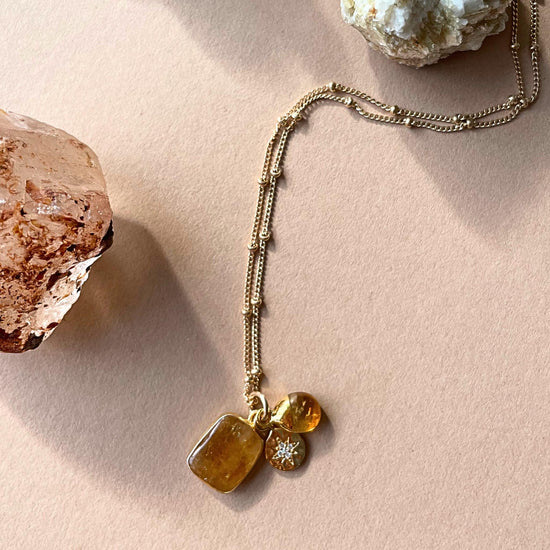 Citrine Gem Slice Triple Necklace | Success (Gold Plated)