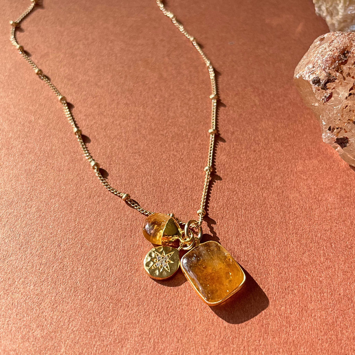 Citrine Gem Slice Triple Necklace Success