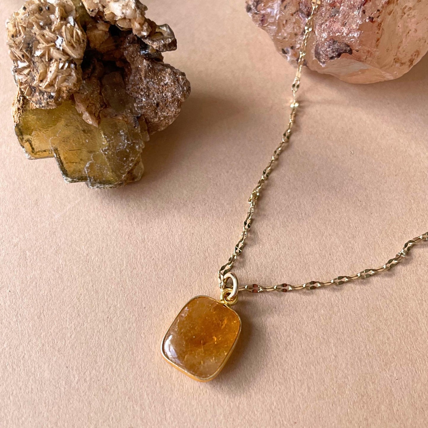 Citrine Gem Slice Vintage Chain Necklace | Success (Gold Plated)