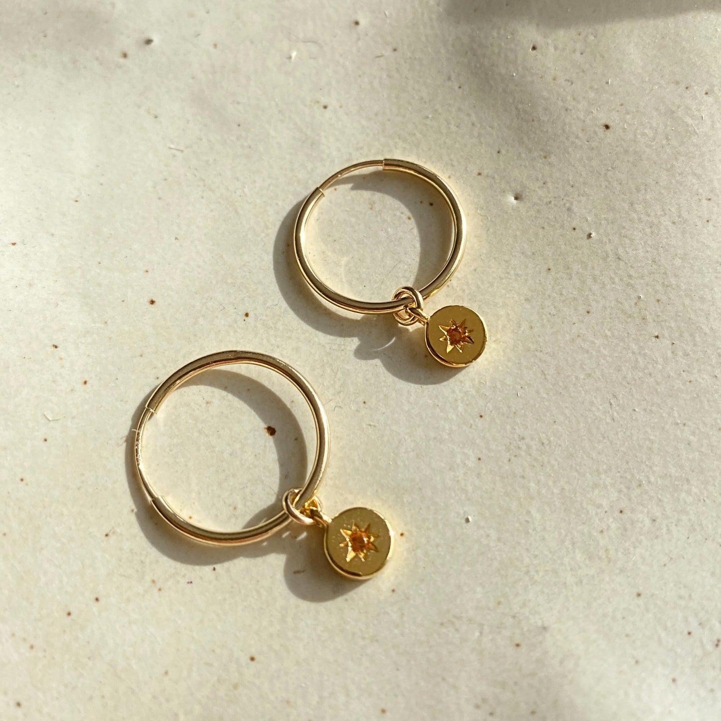 Citrine Guiding Star Birthstone Hoop Earrings | November (Gold Fill)